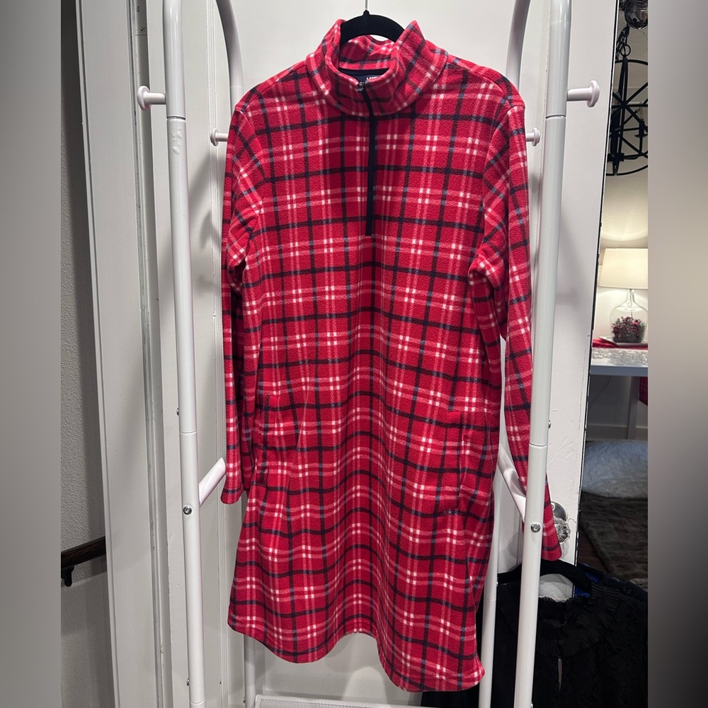 Lands' End Red Plaid Fleece Pajama Dress